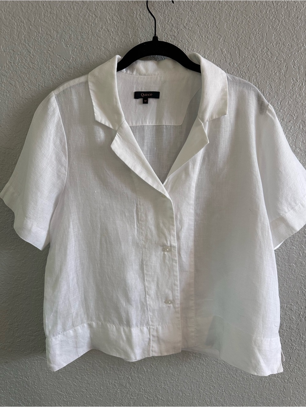 Quince 100% European Linen White Camp Collar Short Sleeve Button Front Shirt M - Picture 2 of 8